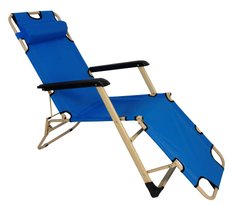 Шезлонг складаний посилений 180 см крісло лежак розкладачка для саду дачі пляжу на три положення Синій з бежевим