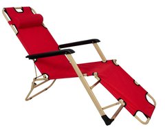 Шезлонг складаний посилений 180 см крісло лежак розкладачка для саду дачі пляжу на три положення Червоний з бежевим