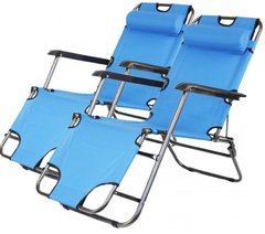 Комплект шезлонгів складаних 154 см крісло лежак розкладачка для саду дачі пляжу на три положення 2 шт Блакитний