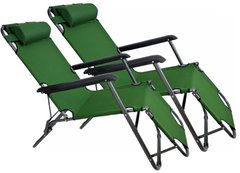 Комплект шезлонгів складаних 154 см крісло лежак розкладачка для саду дачі пляжу на три положення 2 шт Зелений