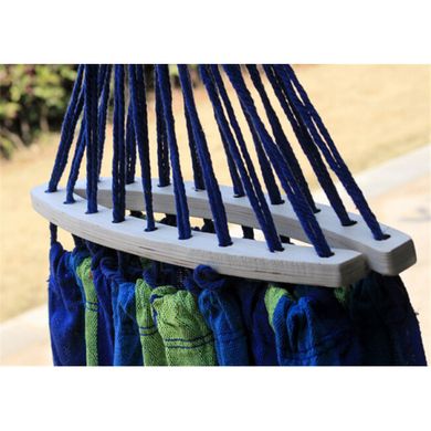 Гамак с каркасом 250х150 двухместный подвесной из ткани с чехлом для дома дачи сада Синий с зеленым