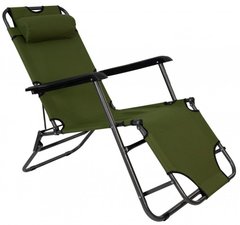Шезлонг складной 178 см кресло лежак раскладушка для сада дачи пляжа на три положения Хаки
