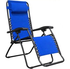 Шезлонг раскладной 160 см с регулируемым положением с подголовником подлокотниками кресло лежак для сада дачи пляжа Синий