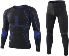 Термобілизна чоловіча комплект кофта та кальсони мікрофліс Sport Grey +5-15°С S Чорний з синім