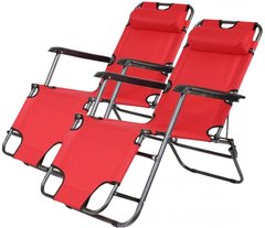 Комплект шезлонгів складаних 178 см крісло лежак розкладачка для саду дачі пляжу на три положення 2 шт Червоний