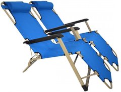 Комплект шезлонгів складаних 180 см посилене крісло лежак розкладачка для саду дачі пляжу на три положення 2 шт Блакитний