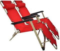Комплект шезлонгів складаних 180 см посилене крісло лежак розкладачка для саду дачі пляжу на три положення 2 шт Червоний
