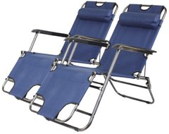 Комплект шезлонгів складних 178 см крісло лежак розкладачка для саду дачі пляжу на три положення 2 шт Темно синій