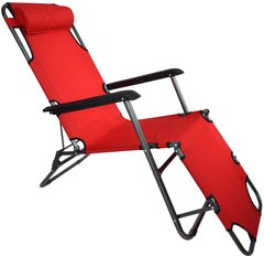 Шезлонг складной 178 см кресло лежак раскладушка для сада дачи пляжа на три положения Красный