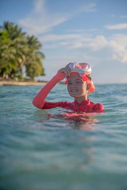 Дитяча маска для плавання Subea Easybreath PRO 500 XS панорамна повнолицьова для снорклінгу підводного пірнання на все обличчя з трубкою Рожева, XS