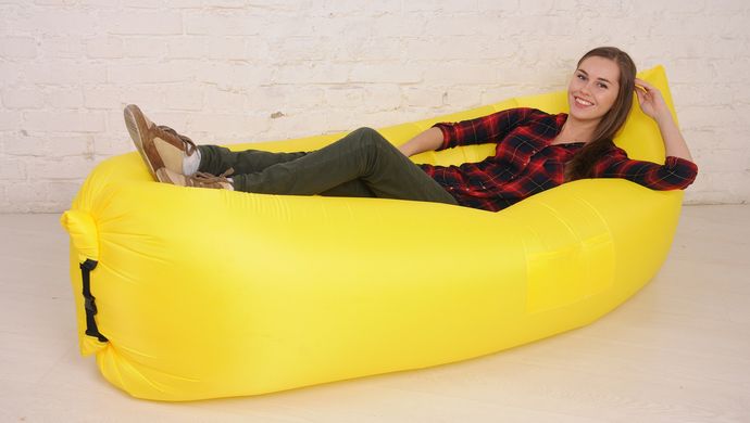 Ламзак надувний 240х90 з змінною камерою шезлонг лежак диван гамак матрац Ripstop Жовтий