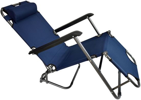 Шезлонг складаний 154 см крісло лежак розкладачка для саду дачі пляжу на три положення Темно синій