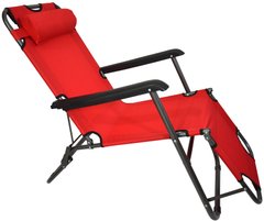 Шезлонг складной 154 см кресло лежак раскладушка для сада дачи пляжа на три положения Красный