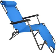 Шезлонг складной 178 см кресло лежак раскладушка для сада дачи пляжа на три положения Голубой