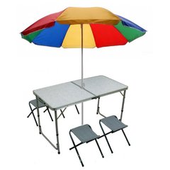Стіл для пікніка складаний з регулюванням по висоті 120 х 60 х 55/60/70 з 4 стільцями і парасолькою Білий