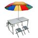 Стіл для пікніка складаний з регулюванням по висоті 120 х 60 х 55/60/70 з 4 стільцями і парасолькою Білий