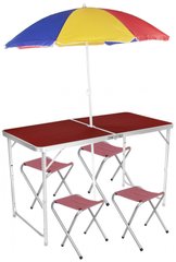 Стол для пикника складной с регулировкой по высоте 120 х 60 х 55/60/70 с 4 стульями и зонтом Коричневый