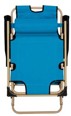 Шезлонг складаний посилений 180 см крісло лежак розкладачка для саду дачі пляжу на три положення Блакитний з бежевим