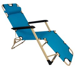 Шезлонг складной усиленный 180 см кресло лежак раскладушка для сада дачи пляжа на три положения Голубой с бежевым