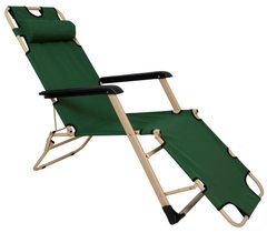 Шезлонг складаний посилений 180 см крісло лежак розкладачка для саду дачі пляжу на три положення Зелений з бежевим
