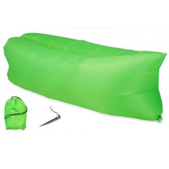 Ламзак надувний 240х90 з боковою кишенею і змінною камерою шезлонг лежак диван гамак матрац Oxford Зелений Неон