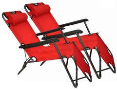 Комплект шезлонгів складаних 154 см крісло лежак розкладачка для саду дачі пляжу на три положення 2 шт Червоний