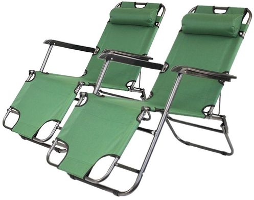 Комплект шезлонгов складных 178 см кресло лежак раскладушка для сада дачи пляжа на три положения 2 шт Зеленый