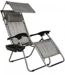 Шезлонг розкладний 160 см з регульованим положенням з дашком підголівником підстаканником крісло лежак для саду дачі пляжу Сірий