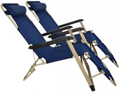 Комплект шезлонгів складаних 180 см посилене крісло лежак розкладачка для саду дачі пляжу на три положення 2 шт Темно синій