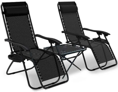 Набір шезлонгів розкладних 160 см із столиком та регульованим положенням з підголівником підстаканником крісло лежак для саду дачі пляжу 2 шт Чорний