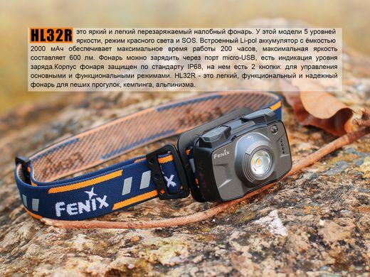 Ліхтар налобний Fenix HL32R сірий